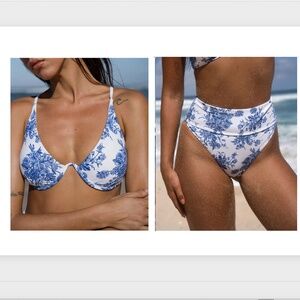 Backless Underwire Floral Bikini Top &  Floral High Waist Bikini Bottom